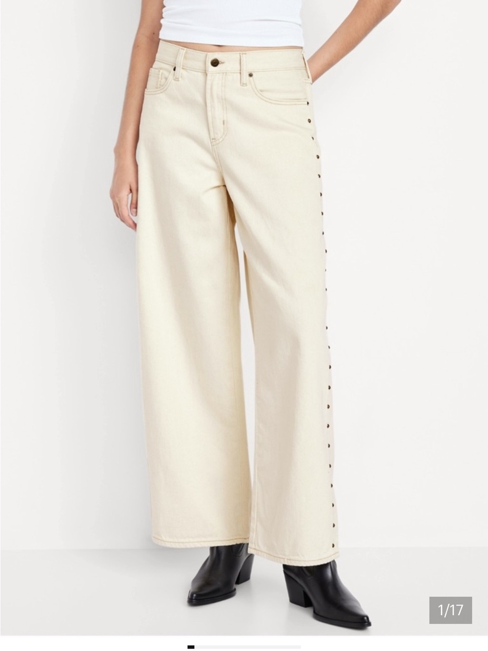 Old Navy Cream Wide-Leg High-Rise Jeans with Side Studs